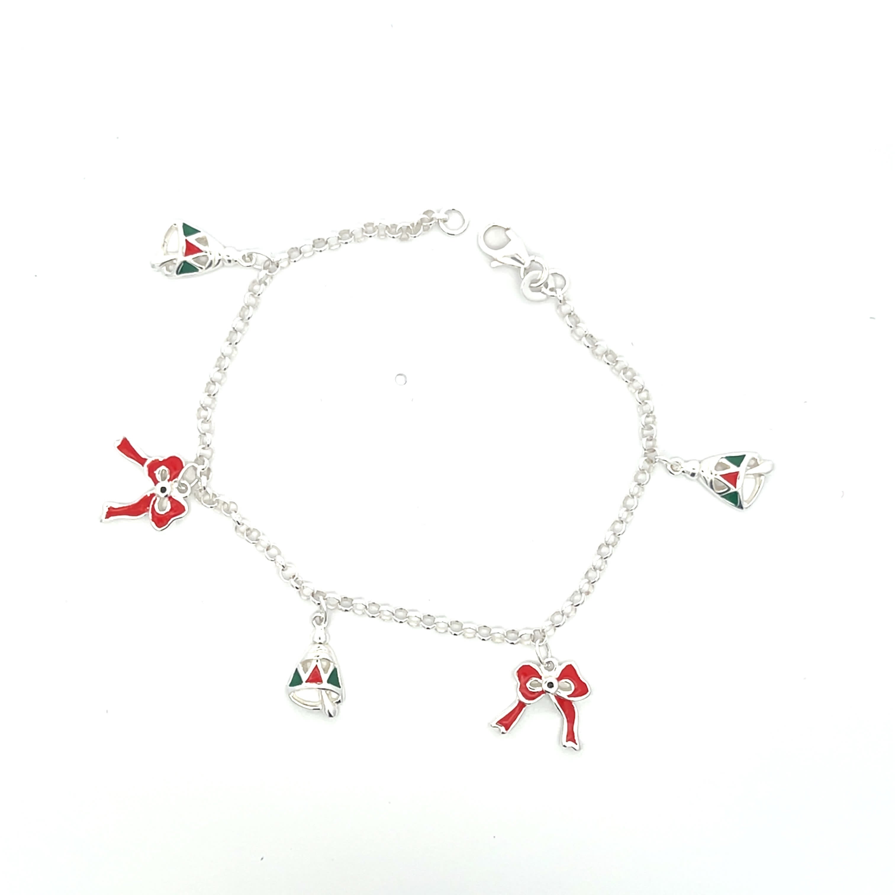 925 Sterling Silver Christmas Ribbon Charm Bracelet